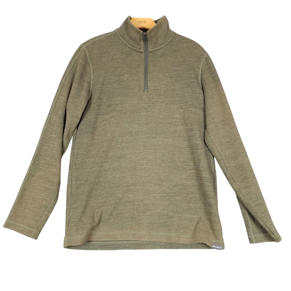 Eddie Bauer Mens Quarter Zip Pullover Fleece Sweater Olive Green Size S